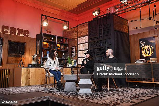 Holly Herrick, Athina Tsangari and David Lowery attend the Cinema Cafe at Filmmaker Lodge on January 24, 2017 in Park City, Utah.