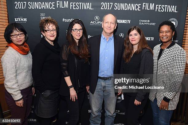 Jennifer Phang, Nicole Perlman, Heather Berlin, Nell Greenfieldboyce, and Tracy Drain attend the Women In Science Panel at Filmmaker Lodge on January...