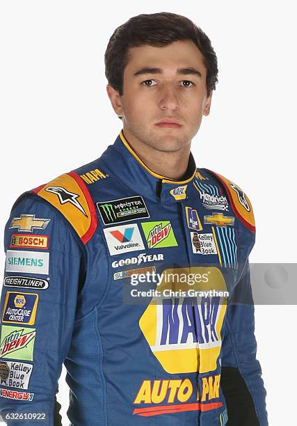 Monster Energy NASCAR Cup Series driver Chase Elliott poses for a photo during the 2017 Media Tour at the Charlotte Convention Center on January 24,...