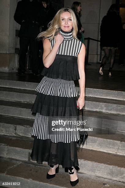 Actress Annabelle Wallis attends the Giorgio Armani Prive Haute Couture Spring Summer 2017 show as part of Paris Fashion Week on January 24, 2017 in...