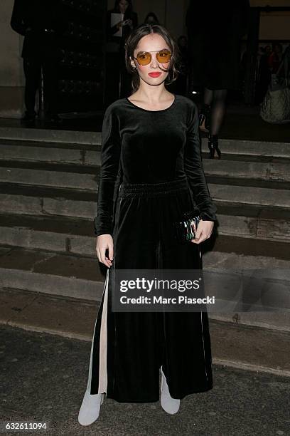 Actress Lola Le Lann attends the Giorgio Armani Prive Haute Couture Spring Summer 2017 show as part of Paris Fashion Week on January 24, 2017 in...