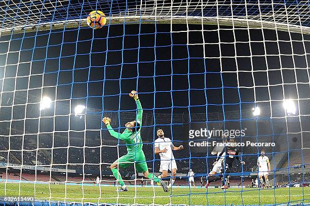 Napolis player Jose Callejon scores the 1-0 goal during the TIM Cup match between SSC Napoli and ACF Fiorentina at Stadio San Paolo on January 24,...