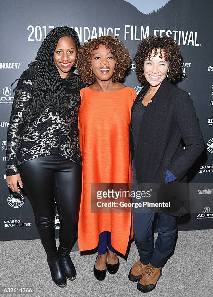 Producer Mel Jones, actress Alfre Woodard and producer Stephanie Allain attend the "Burning Sands" Premiere at Eccles Center Theatre on January 24,...