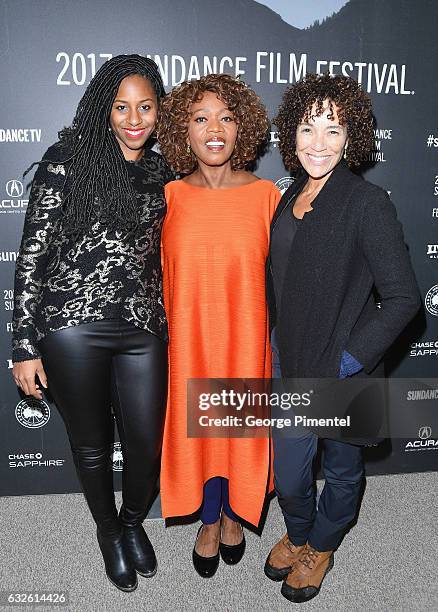 Producer Mel Jones, actress Alfre Woodard and producer Stephanie Allain attend the "Burning Sands" Premiere at Eccles Center Theatre on January 24,...