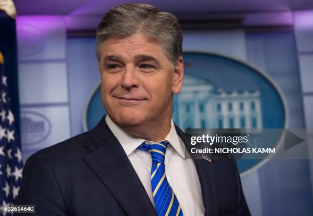 Fox News host Sean Hannity is seen in the White House briefing room in Washington, DC, on January 24, 2017.