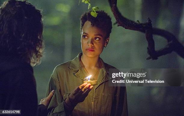 Dead Moon" Episode 202 -- Pictured: Kyle Allen as Hawk Lane, Britne Oldford as Noa --