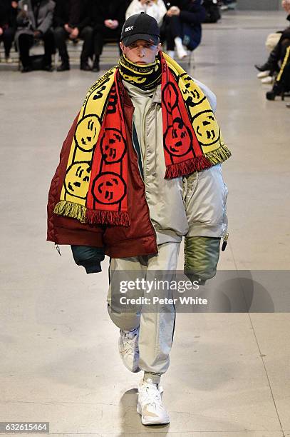 Model walks the runway during the Vetements Spring Summer 2017 show as part of Paris Fashion Week on January 24, 2017 in Paris, France.