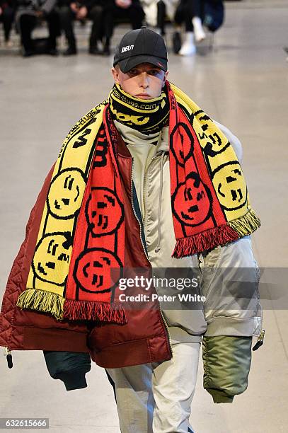 Model walks the runway during the Vetements Spring Summer 2017 show as part of Paris Fashion Week on January 24, 2017 in Paris, France.