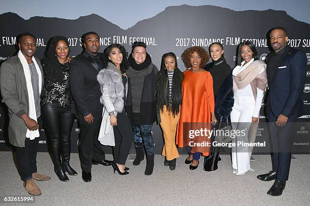 The cast and crew attend the "Burning Sands" Premiere at Eccles Center Theatre on January 24, 2017 in Park City, Utah.