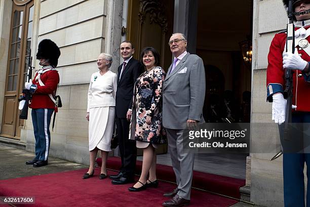 Queen Margrethe of Denmark and Icelandic President Gudni Thorlacius Johannesson together with wife Eliza Jean Reid and Prince Henrik pose together at...