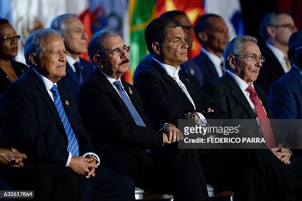 Salvadorean President Salvador Sanchez Ceren, Dominican President Danilo Medina, Ecuadorean President Rafael Correa and Cuban President Raul Castro...