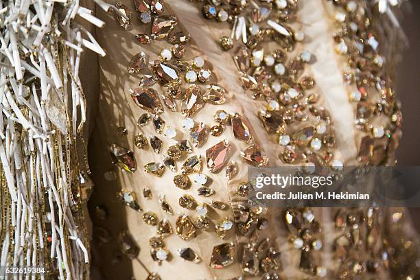 Detail of the collection during the Swarovski Celebrates 10 Seasons X Alexandre Vauthier cocktail and dinner at Hotel Ritz on January 24, 2017 in...