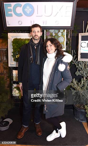 Co-founder of Slamdance Dan Mirvish and actress Natalie Brown attend EcoLuxe Lounge Ten Years at Sundance on January 22, 2017 in Park City, Utah.
