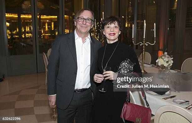 Bruno Pavlovsky and Nathalie Vibert attend the Swarovski Celebrates 10 Seasons X Alexandre Vauthier cocktail and dinner at Hotel Ritz on January 24,...