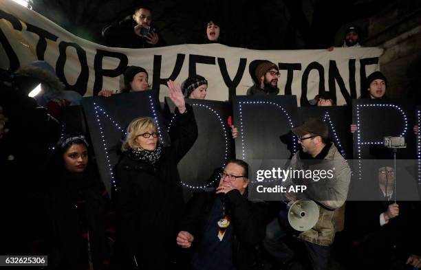 Actress and political activist Jane Fonda attends a rally with opponents of the Keystone XL and Dakota Access pipelines as they protest US President...