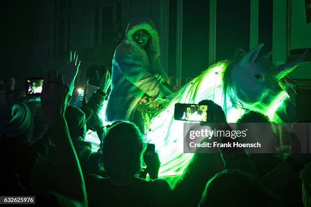 Singer Wayne Coyne of the American band The Flaming Lips performs live during a concert at the Huxleys on January 24, 2017 in Berlin, Germany.