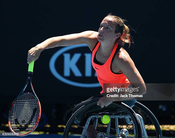 Jiske Griffioen of Netherlands competes in her Quarterfinal match against Aniek Van Koot of the Netherlands during the Australian Open 2017...