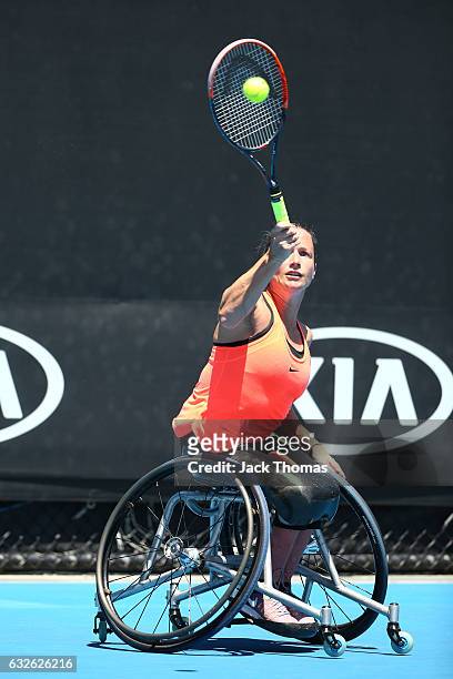 Jiske Griffioen of Netherlands competes in her Quarterfinal match against Aniek Van Koot of the Netherlands during the Australian Open 2017...