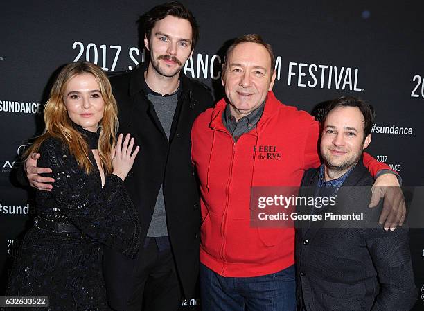 Actors Zoey Deutch, Nicholas Hoult, and Kevin Spacey and writer/director Danny Strong attend the "Rebel In The Rye" Premiere at Eccles Center Theatre...