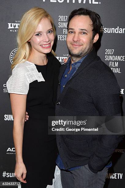 Actress Caitlin Mehner and writer/director Danny Strong attend the "Rebel In The Rye" Premiere at Eccles Center Theatre on January 24, 2017 in Park...