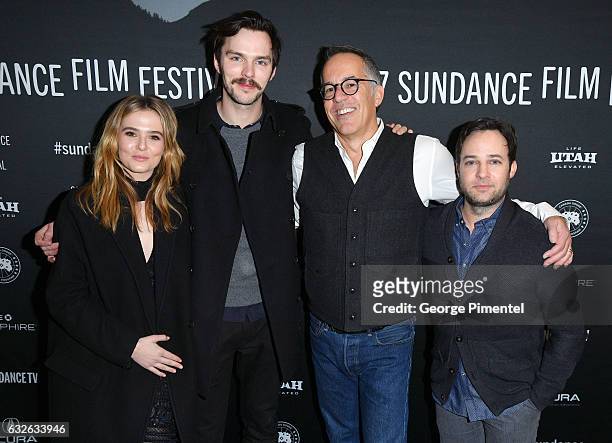 Actors Zoey Deutch and Nicholas Hoult, Sundance Film Festival Director John Cooper, and writer/director Danny Strong attend the "Rebel In The Rye"...