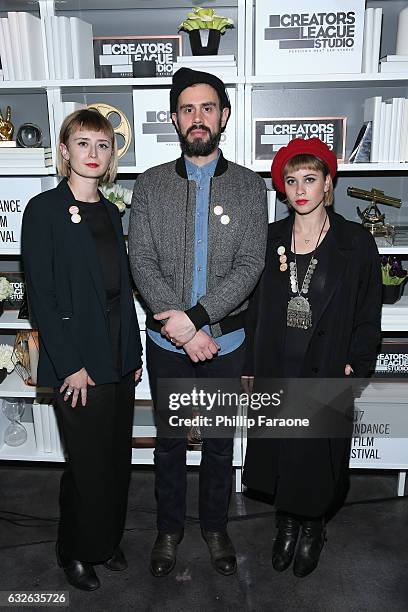 Holly Laessig, Dan Molad and Jess Wolfe attend the 2017 Sundance Film Festival premiere of BandAid, hosted at PepsiCos Creators League Studio on...