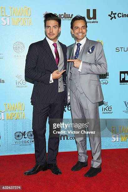 Vadhir Derbez and his father Eugenio Derbez attend the "El Tamano Si Importa" Mexico City premiere red carpet at Cinepolis Oasis Coyoacan on January...