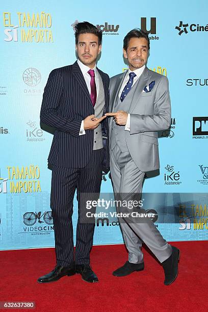 Vadhir Derbez and his father Eugenio Derbez attend the "El Tamano Si Importa" Mexico City premiere red carpet at Cinepolis Oasis Coyoacan on January...