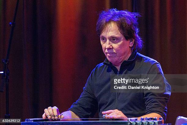 Specialy guest John McFee of The Doobie Brothers performs on stage with Timothy B. Schmit at Belly Up Tavern on January 24, 2017 in Solana Beach,...