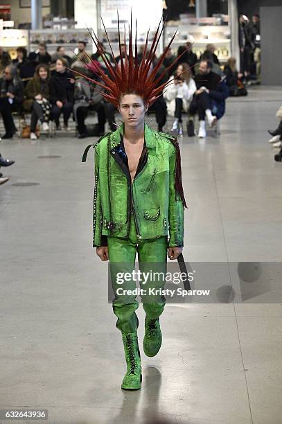 Model walks the runway during the Vetements Spring Summer 2017 show as part of Paris Fashion Week on January 24, 2017 in Paris, France.