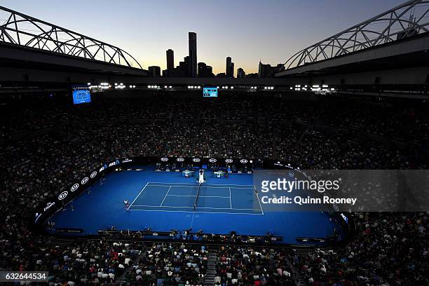 General view of Rod Laver Arena during the quarterfinal match between Milos Raonic of Canada and Rafael Nadal of Spain on day 10 of the 2017...