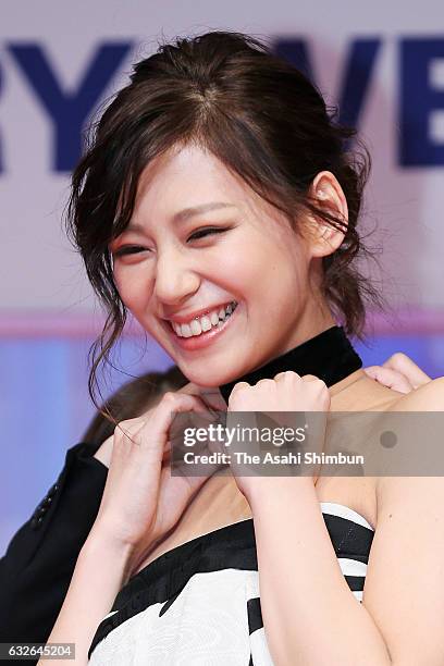 Actress Mariya Nishiuchi, winner of 20's category is seen onstage during the 28th Japan Jewellery Wearer Awards ceremony as a part of International...