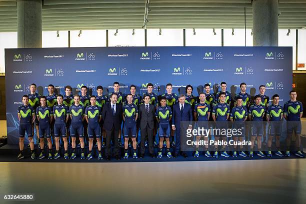 Movistar's riders of movistar Cycling Team pose for a family picture during the presentation of the 2017 squad at Telefonica headquarters in Madrid...