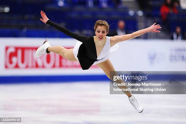 Carolina Kostner of Italy competes in the Ladies Short Program during day 1 of the European Figure Skating Championships at Ostravar Arena on January...