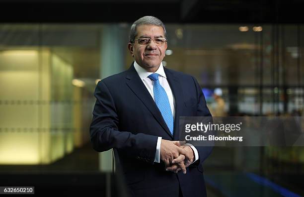 Amr El-Garhy, Egypt's finance minister, poses for a photograph following a Bloomberg Television interview in London, U.K., on Wednesday, Jan. 25,...