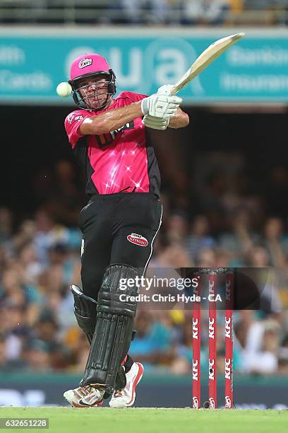 Moises Henriques of the Sixers bats during the Big Bash League semi final match between the Brisbane Heat and the Sydney Sixers at the The Gabba on...