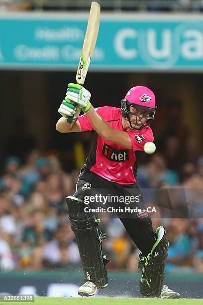 Daniel Hughes of the Sixers bats during the Big Bash League semi final match between the Brisbane Heat and the Sydney Sixers at the The Gabba on...