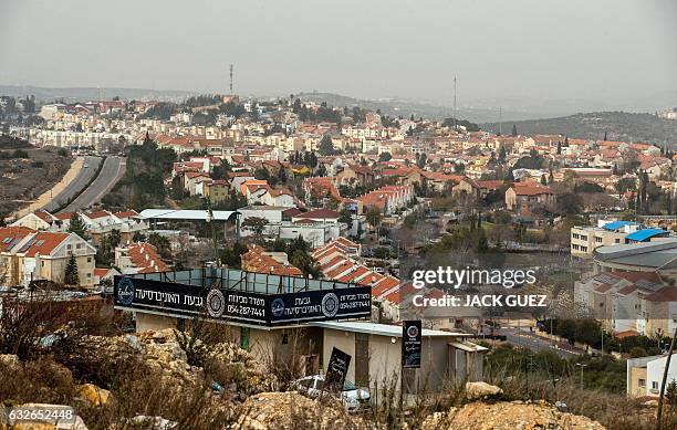 This photo taken on January 25, 2017 shows a partial view of the Israeli settlement of Ariel near the West Bank city of Nablus on January 25, 2017....