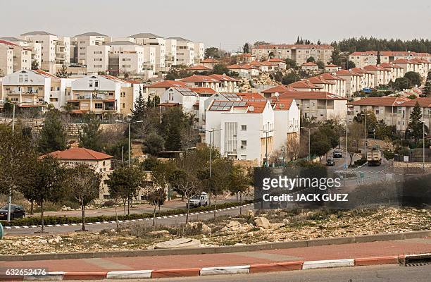 This photo taken on January 25, 2017 shows a partial view of the Israeli settlement of Ariel near the West Bank city of Nablus on January 25, 2017....