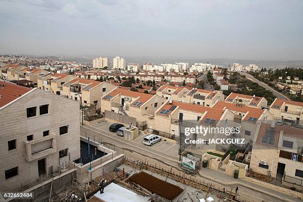 This photo taken on January 25, 2017 shows a partial view of the Israeli settlement of Ariel near the West Bank city of Nablus on January 25, 2017....