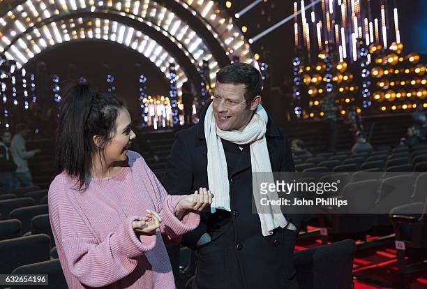 Scarlett Moffatt and Dermot O'Leary during the National Television Awards rehearsal at The O2 Arena on January 24, 2017 in London, England.