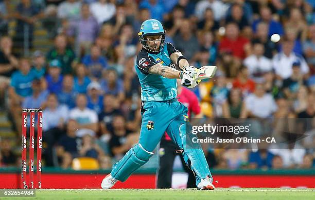 Brendon McCullum of the Heat in action during the super over during the Big Bash League semi final match between the Brisbane Heat and the Sydney...