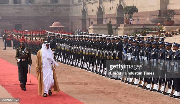 General Sheikh Mohammed Bin Zayed Al Nahyan The Crown Prince of Abu Dhabi inspects Guard of Honour during his ceremonial reception at Rashtrapati...