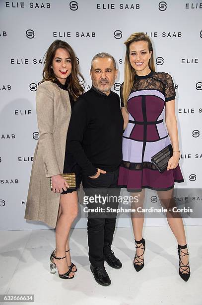 Anouchka Delon, Fashion designer Elie Saab and Petra Nemcova pose Backstage after the Elie Saab Spring Summer 2017 show as part of Paris Fashion Week...