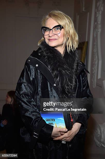 Evelina Khromtchenko attends the Jean Paul Gaultier Haute Couture Spring Summer 2017 show as part of Paris Fashion Week on January 25, 2017 in Paris,...