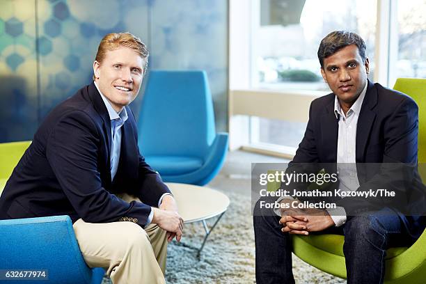 Founders of BitSight Technologies, Stephen Boyer and Nagarjuna Venna are photographed for Forbes Magazine on November 28, 2016 in Boston,...