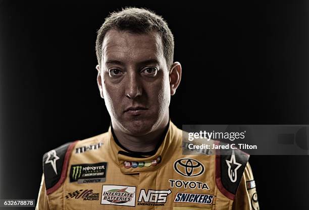 Monster Energy NASCAR Cup Series driver Kyle Busch poses for a photo during the NASCAR 2017 Media Tour at the Charlotte Convention Center on January...