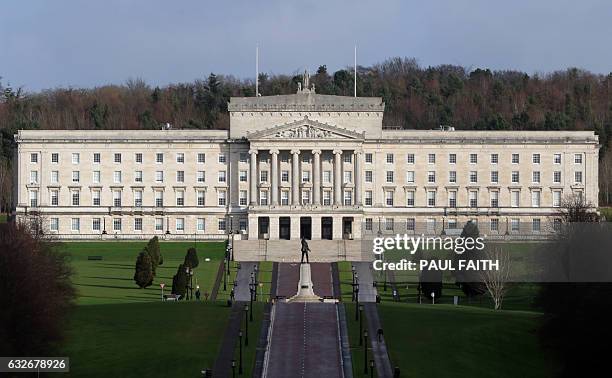 The Parliament Buildings at Stormont are pictured in Belfast on January 25, 2017. Northern Ireland will hold snap elections on March 2, 2017 in a bid...