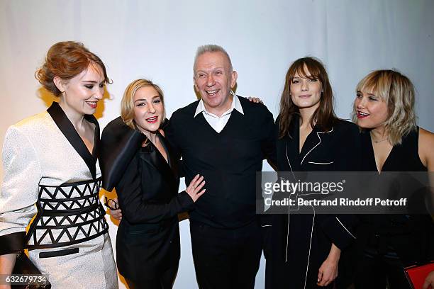 Deborah Francois, Marilou Berry, Stylist Jean-Paul Gaultier, Ana Girardot and Berengere Krief pose after the Jean Paul Gaultier Haute Couture Spring...