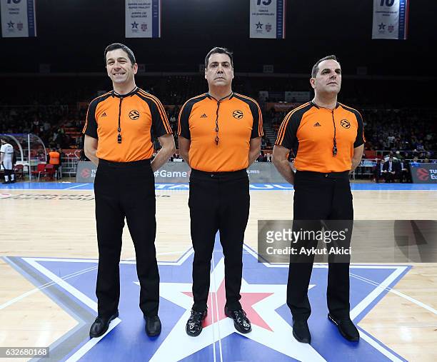 Referees are pictured prior to the 2016/2017 Turkish Airlines EuroLeague Regular Season Round 19 game between Anadolu Efes Istanbul v Darussafaka...